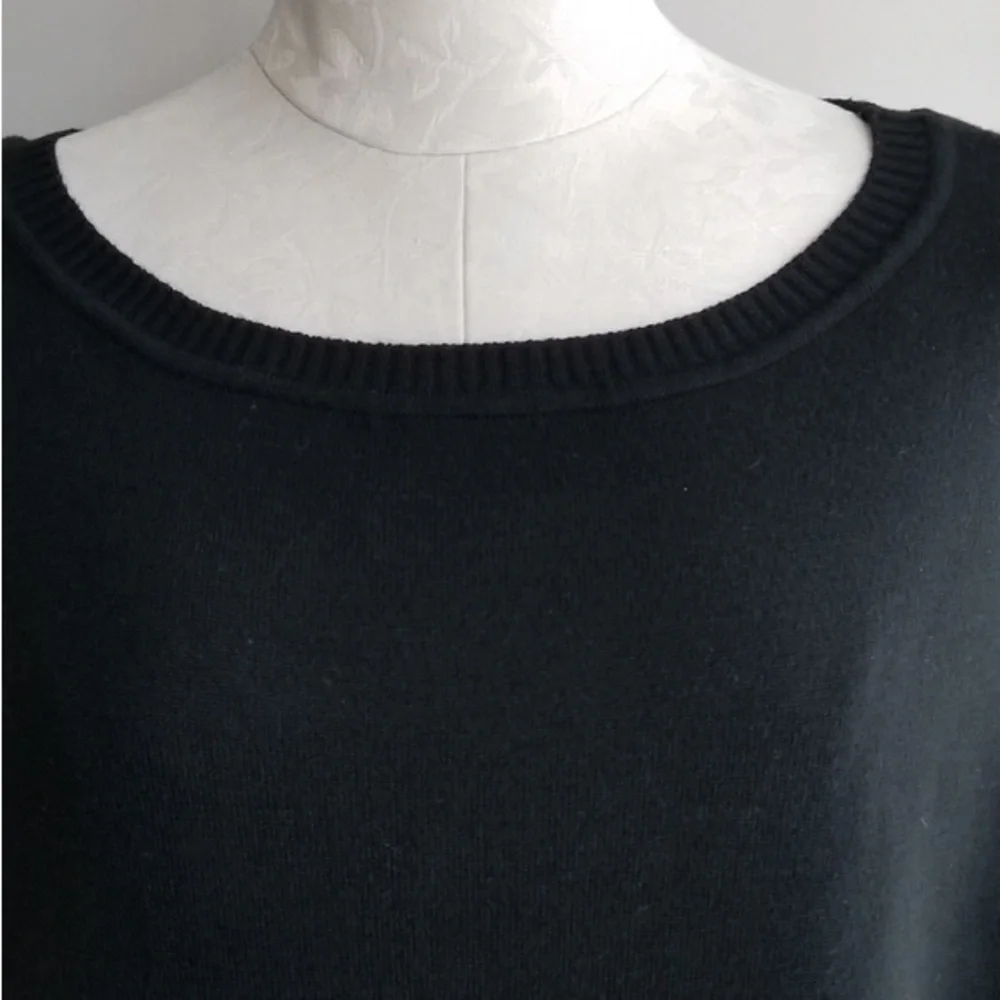 Calvin Klein Black Sweater Poncho Fringed with Sleeves, One Size Fits All - Picture 5 of 13